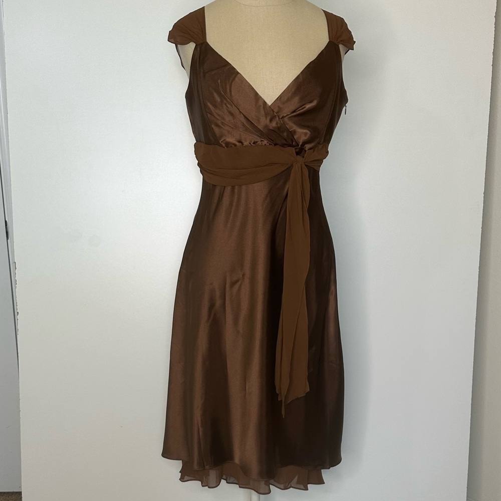 David’s Bridal Brown Silk/Chiffon cocktail bridesmaids Dress